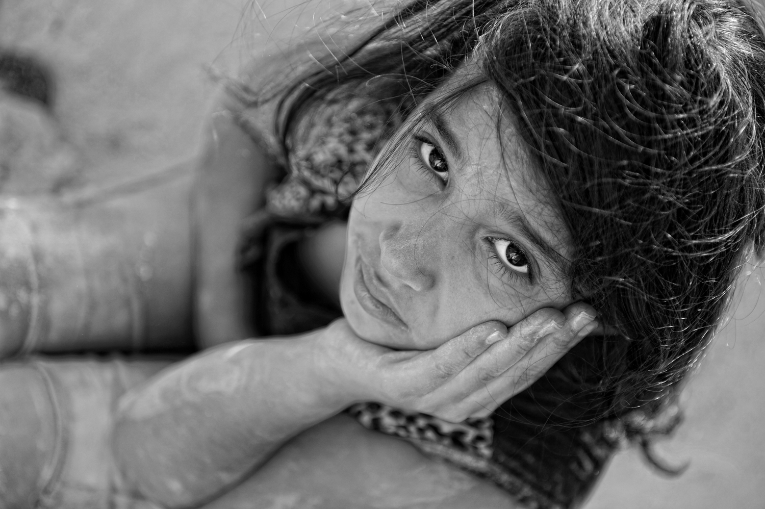 Poverty and poorness on the children face. Sad little girl. Refu
